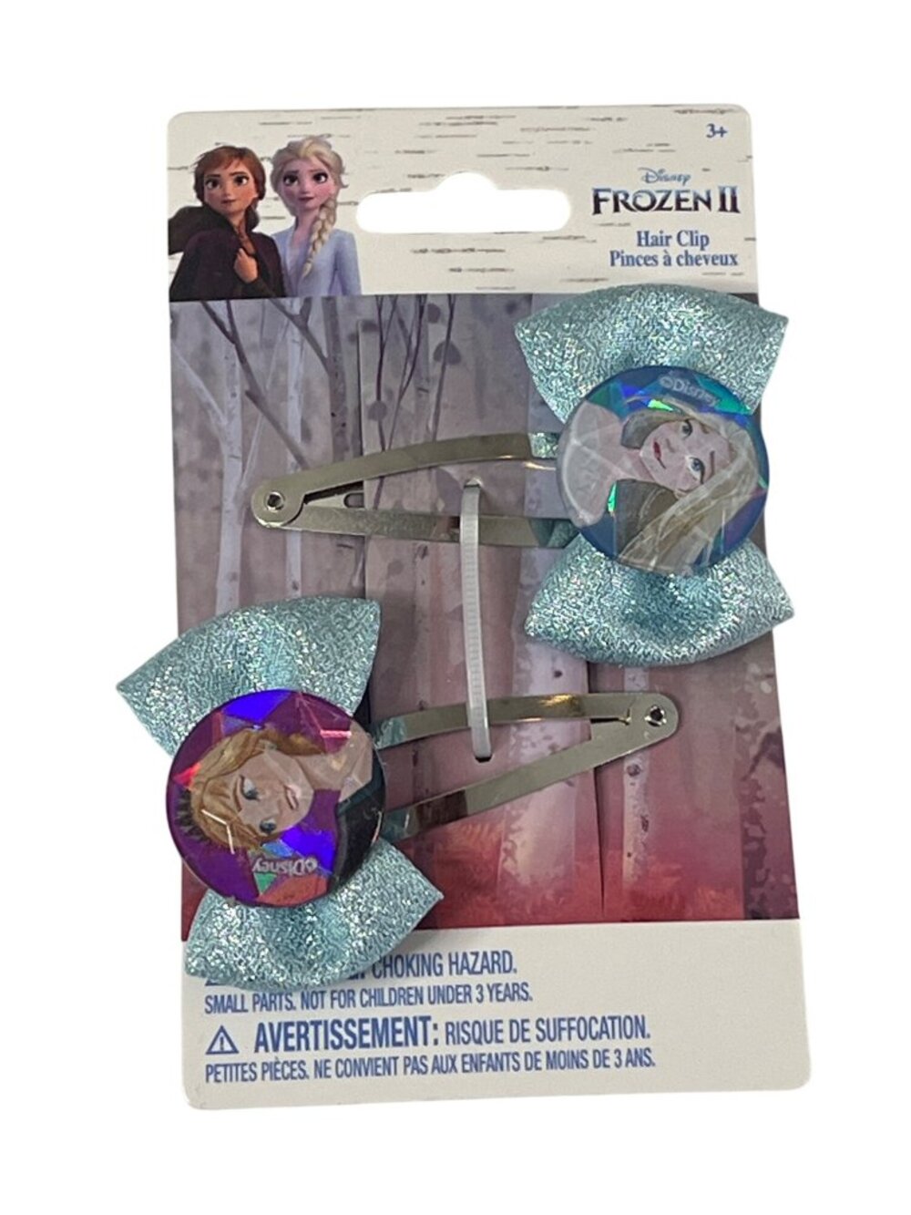 Frozen II Elsa Hair Clips 2 Pack Girls Glitter Bow Clips NWT